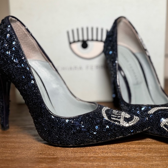 Chiara Ferragni Shoes - Chiara Ferragni Black Glitter Heels Stiletto Pumps